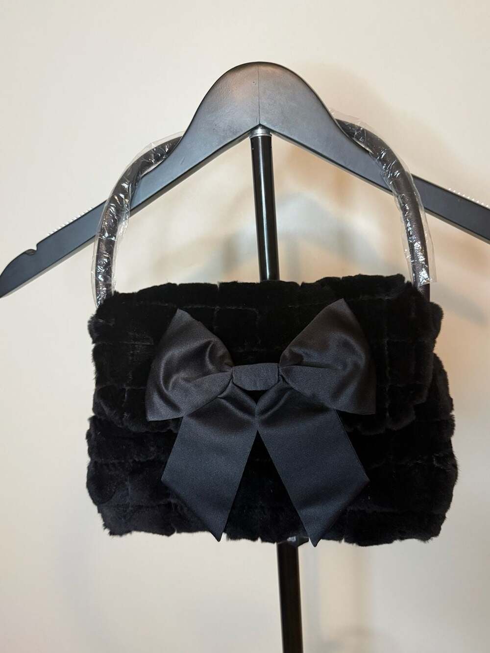 Vintage‎  Faux Fur Bow Handbag Black
